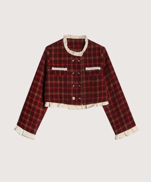 LA POMME petit（ラポミ・プチ）の「Vintage Plaid Down Jacket Set-Up/ヴィンテージチェック柄中綿ジャケットセットアップ（セットアップ・レディース・ブラウン/レッド・FREE/MEDIUM）」の6枚目の写真