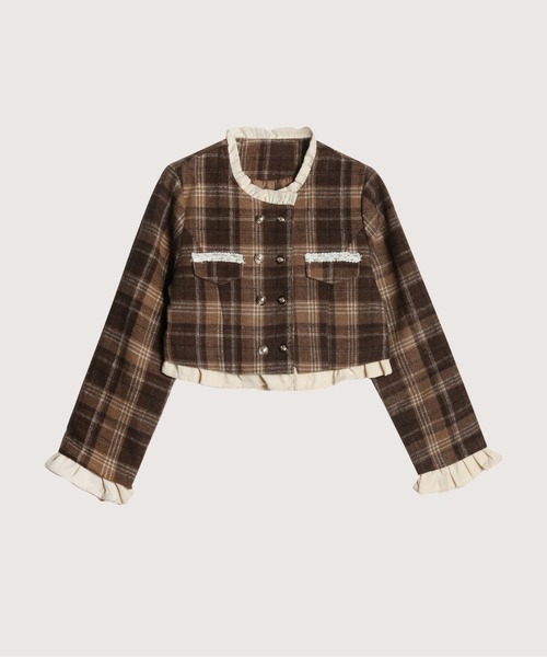 LA POMME petit（ラポミ・プチ）の「Vintage Plaid Down Jacket Set-Up/ヴィンテージチェック柄中綿ジャケットセットアップ（セットアップ・レディース・ブラウン/レッド・FREE/MEDIUM）」の7枚目の写真