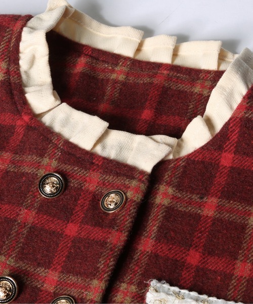 LA POMME petit（ラポミ・プチ）の「Vintage Plaid Down Jacket Set-Up/ヴィンテージチェック柄中綿ジャケットセットアップ（セットアップ・レディース・ブラウン/レッド・FREE/MEDIUM）」の3枚目の写真