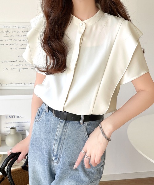 セール】大人の可愛さを叶える。ラッフルフリルショルダーフレンチ セール】大人の可愛さを叶える。ラッフルフリルショルダーフレンチ