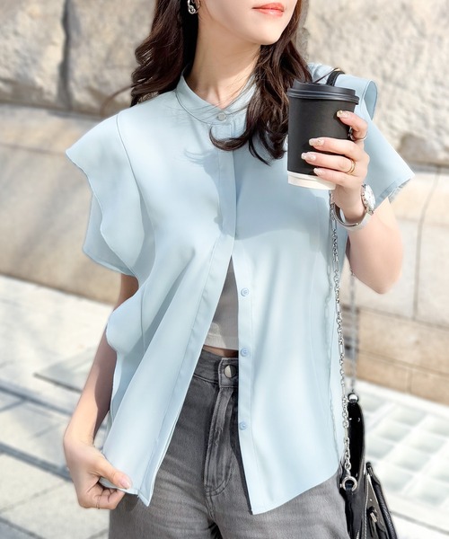 classicalelf(クラシカルエルフ)の「大人の可愛さを叶える。ラッフルフリルショルダーフレンチスリーブブラウス(シャツ/ブラウス・レディース・チャコール/ブルー/アイボリー/グレイッシュベージュ・X-LARGE/SMALL/MEDIUM/LARGE)」の16枚目の写真