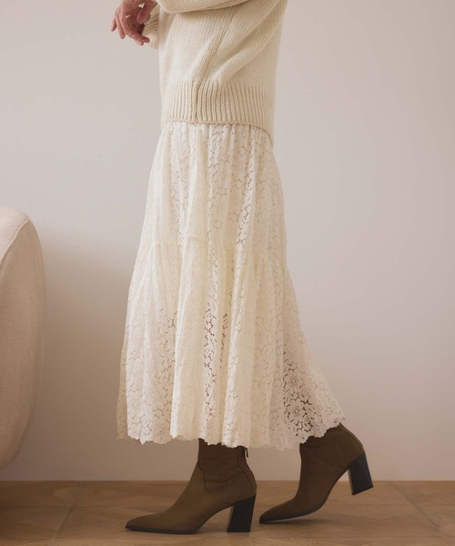 fifth（フィフス）の「レースティアードスカート（スカート・レディース・アイボリー/ブラック・M）」の3枚目の写真