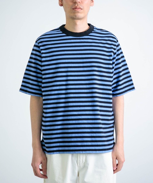RINEN（リネン）の「[RINEN ] オーガニック天竺ボーダー 半袖クルーネック（Tシャツ/カットソー・メンズ・ホワイト系その他/ブルー系その他・3/2）」の2枚目の写真
