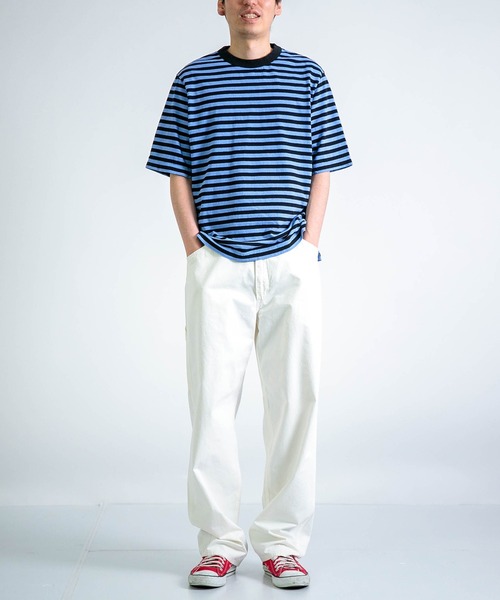 RINEN（リネン）の「[RINEN ] オーガニック天竺ボーダー 半袖クルーネック（Tシャツ/カットソー・メンズ・ホワイト系その他/ブルー系その他・3/2）」の4枚目の写真