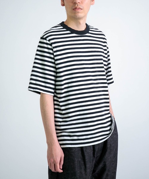 RINEN（リネン）の「[RINEN ] オーガニック天竺ボーダー 半袖クルーネック（Tシャツ/カットソー・メンズ・ホワイト系その他/ブルー系その他・3/2）」の7枚目の写真