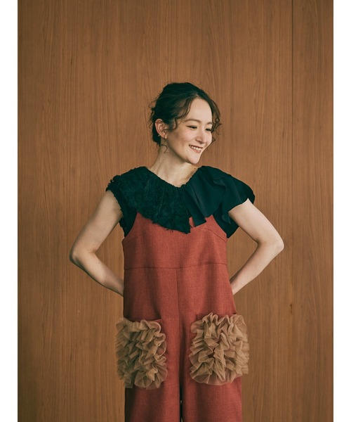 DOLLUPOOPS（ドールアップウップス）の「【定番オケージョンアイテム】ポケットチュールフリルモチーフ オールインワン（サロペット/オーバーオール・レディース・レンガ/チャコールグレー/ブラック・38）」の12枚目の写真