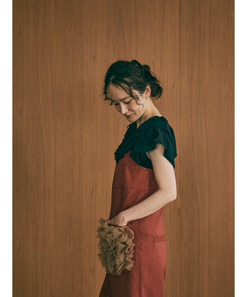 DOLLUPOOPS（ドールアップウップス）の「【定番オケージョンアイテム】ポケットチュールフリルモチーフ オールインワン（サロペット/オーバーオール・レディース・レンガ/チャコールグレー/ブラック・38）」の13枚目の写真