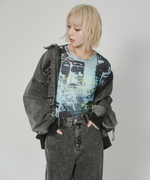 ENVYM(アンビー)の「プリントシアートップス(Tシャツ/カットソー・レディース・ブラック/ブルー・FREE)」の22枚目の写真