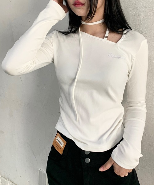 lilful(リルフル)の「ストラップワンショルダーカットソー(Tシャツ/カットソー・レディース・グレー/ホワイト/ブラック・M/L)」の7枚目の写真
