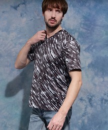 バイアスグラデーションロゴプリントVネック半袖Tシャツ