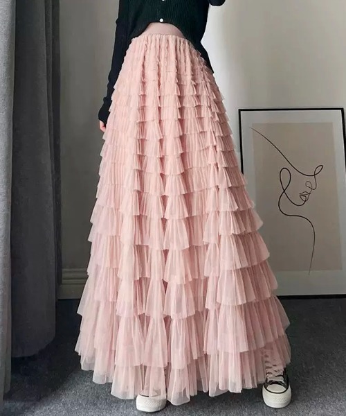（正規品）フリル付きロングスカート/tulle long skirt tulle long skirt – Acka online store