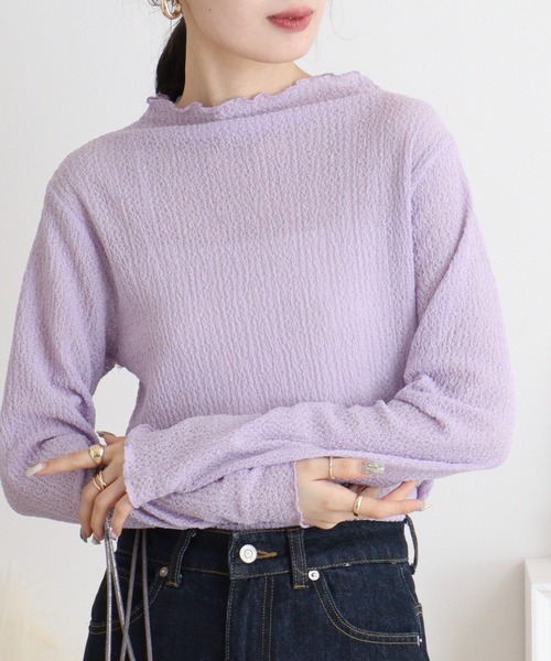 mitis(ミティス)の「mitis バブルシャーリング ボトルネックネックロンT(Tシャツ/カットソー・レディース・ブラック/ラベンダー/グレイッシュベージュ/アイボリー/ライトグリーン・M)」の5枚目の写真