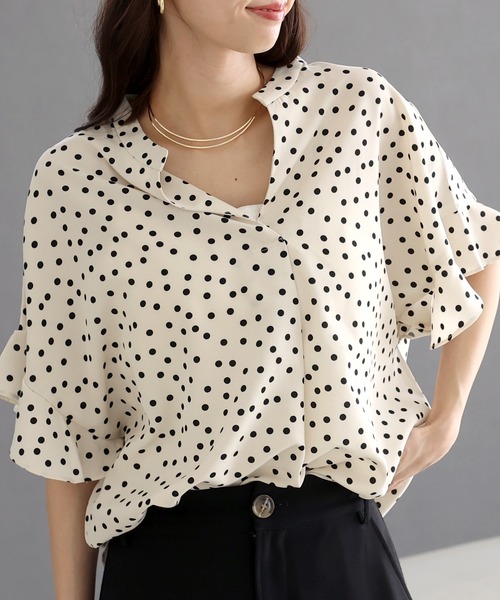 プリントデシンスキッパードットブラウス（シャツ/ブラウス）｜Aletta