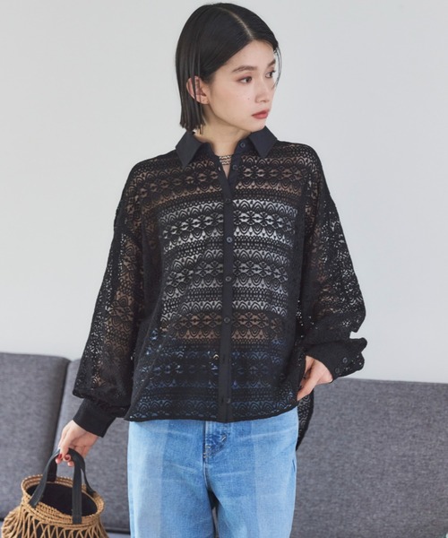 Doux archives（ドゥアルシーヴ）の「レースカシュクールシャツ（シャツ/ブラウス・レディース・アイボリー/ブラック・38）」の9枚目の写真
