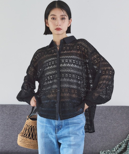 Doux archives（ドゥアルシーヴ）の「レースカシュクールシャツ（シャツ/ブラウス・レディース・アイボリー/ブラック・38）」の8枚目の写真