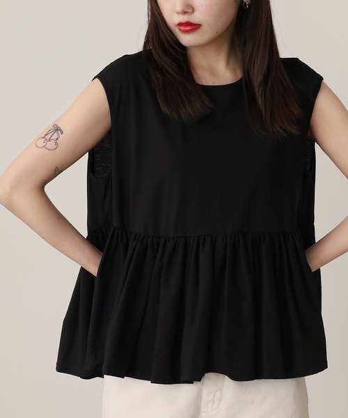 ADAWAS(アダワズ)の「ADAWAS/アダワス HIGH-TWIST COTTON JERSEY GATHERED TEE ギャザーTシャツ 夏物 夏服(Tシャツ/カットソー・レディース・ブラック/ホワイト/ベージュ/アクア・ONE SIZE)」の3枚目の写真