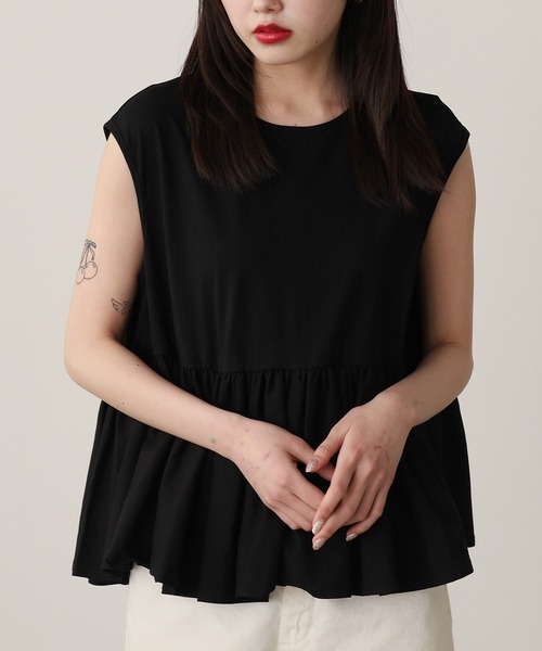 ADAWAS(アダワズ)の「ADAWAS/アダワス HIGH-TWIST COTTON JERSEY GATHERED TEE ギャザーTシャツ 夏物 夏服(Tシャツ/カットソー・レディース・ブラック/ホワイト/ベージュ/アクア・ONE SIZE)」の7枚目の写真