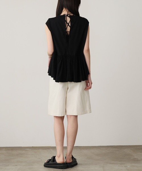 ADAWAS(アダワズ)の「ADAWAS/アダワス HIGH-TWIST COTTON JERSEY GATHERED TEE ギャザーTシャツ 夏物 夏服(Tシャツ/カットソー・レディース・ブラック/ホワイト/ベージュ/アクア・ONE SIZE)」の11枚目の写真