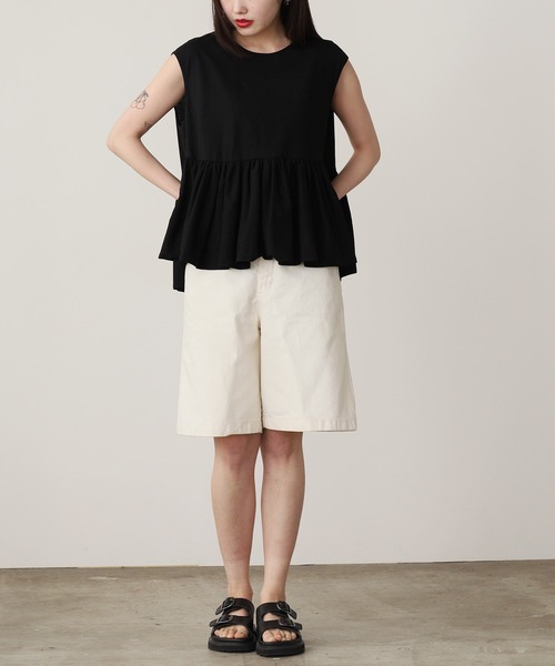 ADAWAS(アダワズ)の「ADAWAS/アダワス HIGH-TWIST COTTON JERSEY GATHERED TEE ギャザーTシャツ 夏物 夏服(Tシャツ/カットソー・レディース・ブラック/ホワイト/ベージュ/アクア・ONE SIZE)」の8枚目の写真