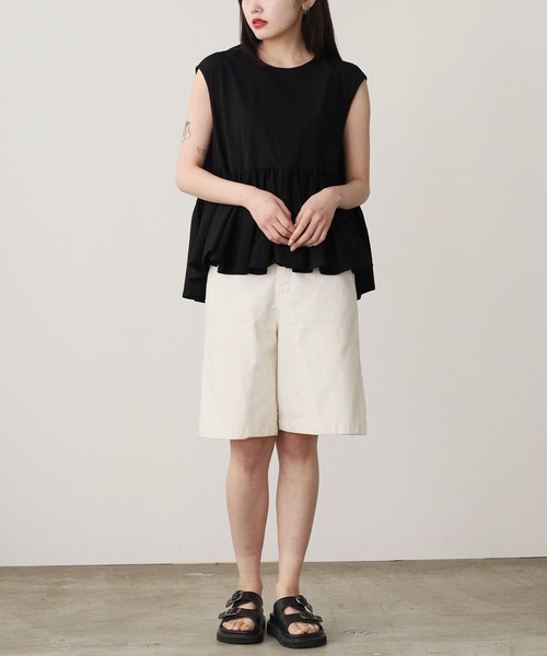ADAWAS(アダワズ)の「ADAWAS/アダワス HIGH-TWIST COTTON JERSEY GATHERED TEE ギャザーTシャツ 夏物 夏服(Tシャツ/カットソー・レディース・ブラック/ホワイト/ベージュ/アクア・ONE SIZE)」の9枚目の写真