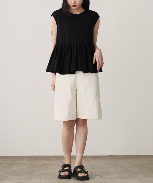 ADAWAS(アダワズ)の「ADAWAS/アダワス HIGH-TWIST COTTON JERSEY GATHERED TEE ギャザーTシャツ 夏物 夏服(Tシャツ/カットソー・レディース・ブラック/ホワイト/ベージュ/アクア・ONE SIZE)」の10枚目の写真