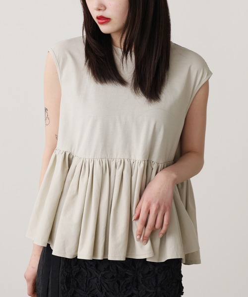 ADAWAS(アダワズ)の「ADAWAS/アダワス HIGH-TWIST COTTON JERSEY GATHERED TEE ギャザーTシャツ 夏物 夏服(Tシャツ/カットソー・レディース・ブラック/ホワイト/ベージュ/アクア・ONE SIZE)」の12枚目の写真