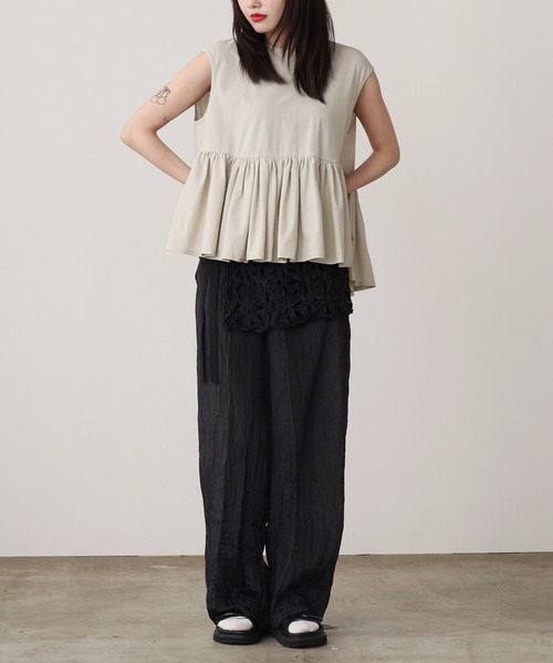 ADAWAS(アダワズ)の「ADAWAS/アダワス HIGH-TWIST COTTON JERSEY GATHERED TEE ギャザーTシャツ 夏物 夏服(Tシャツ/カットソー・レディース・ブラック/ホワイト/ベージュ/アクア・ONE SIZE)」の14枚目の写真