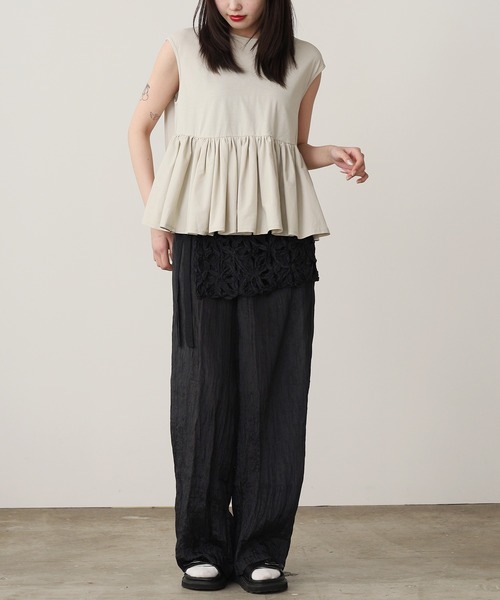 ADAWAS(アダワズ)の「ADAWAS/アダワス HIGH-TWIST COTTON JERSEY GATHERED TEE ギャザーTシャツ 夏物 夏服(Tシャツ/カットソー・レディース・ブラック/ホワイト/ベージュ/アクア・ONE SIZE)」の15枚目の写真