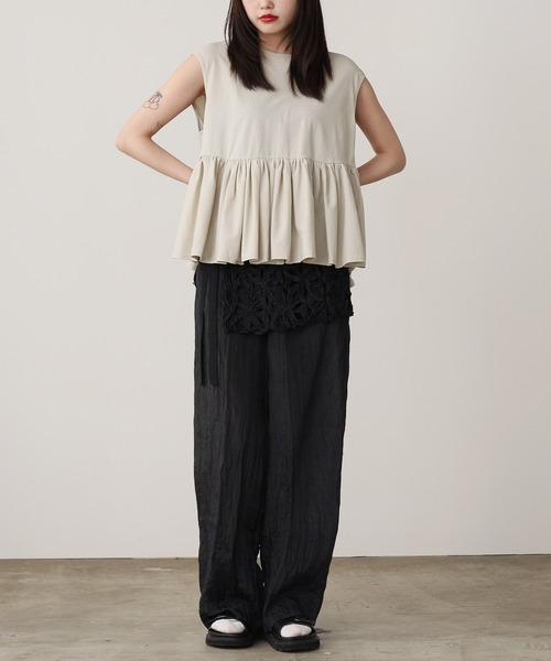 ADAWAS(アダワズ)の「ADAWAS/アダワス HIGH-TWIST COTTON JERSEY GATHERED TEE ギャザーTシャツ 夏物 夏服(Tシャツ/カットソー・レディース・ブラック/ホワイト/ベージュ/アクア・ONE SIZE)」の16枚目の写真