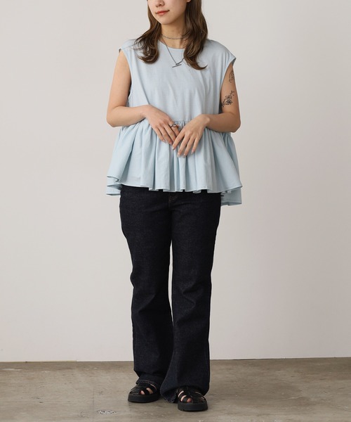 ADAWAS(アダワズ)の「ADAWAS/アダワス HIGH-TWIST COTTON JERSEY GATHERED TEE ギャザーTシャツ 夏物 夏服(Tシャツ/カットソー・レディース・ブラック/ホワイト/ベージュ/アクア・ONE SIZE)」の20枚目の写真