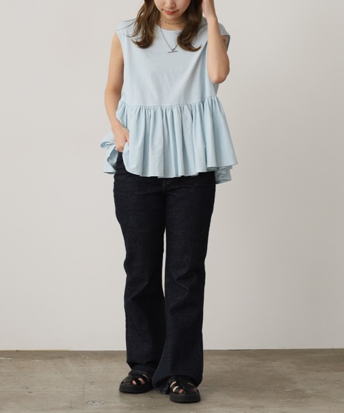 ADAWAS(アダワズ)の「ADAWAS/アダワス HIGH-TWIST COTTON JERSEY GATHERED TEE ギャザーTシャツ 夏物 夏服(Tシャツ/カットソー・レディース・ブラック/ホワイト/ベージュ/アクア・ONE SIZE)」の21枚目の写真