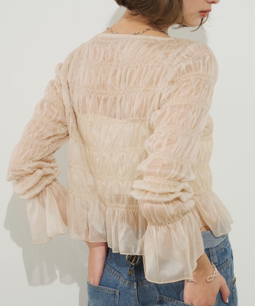 Unitage(ユニテージ)の「シアーシャーリングTOPS(Tシャツ/カットソー・レディース・アイボリー/ブルー・FREE)」の2枚目の写真