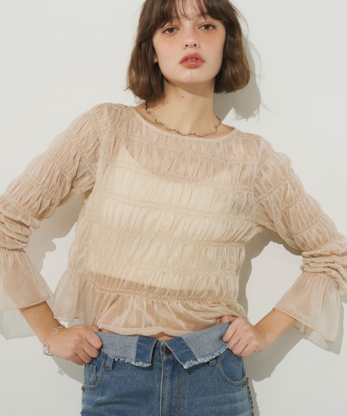 Unitage(ユニテージ)の「シアーシャーリングTOPS(Tシャツ/カットソー・レディース・アイボリー/ブルー・FREE)」の12枚目の写真