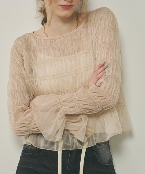Unitage(ユニテージ)の「シアーシャーリングTOPS(Tシャツ/カットソー・レディース・アイボリー/ブルー・FREE)」の13枚目の写真