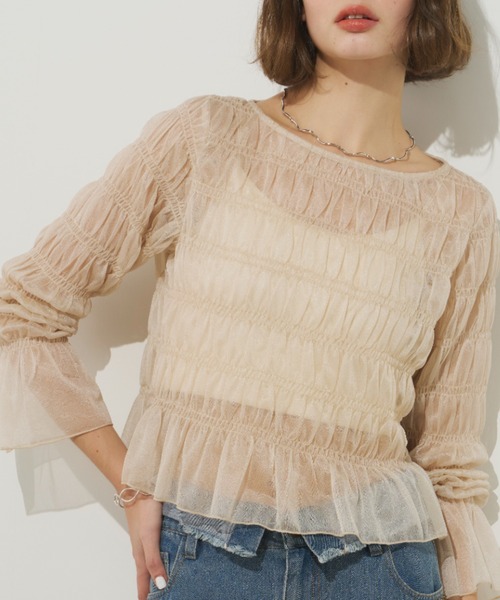 Unitage(ユニテージ)の「シアーシャーリングTOPS(Tシャツ/カットソー・レディース・アイボリー/ブルー・FREE)」の9枚目の写真