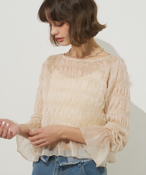 Unitage(ユニテージ)の「シアーシャーリングTOPS(Tシャツ/カットソー・レディース・アイボリー/ブルー・FREE)」の11枚目の写真