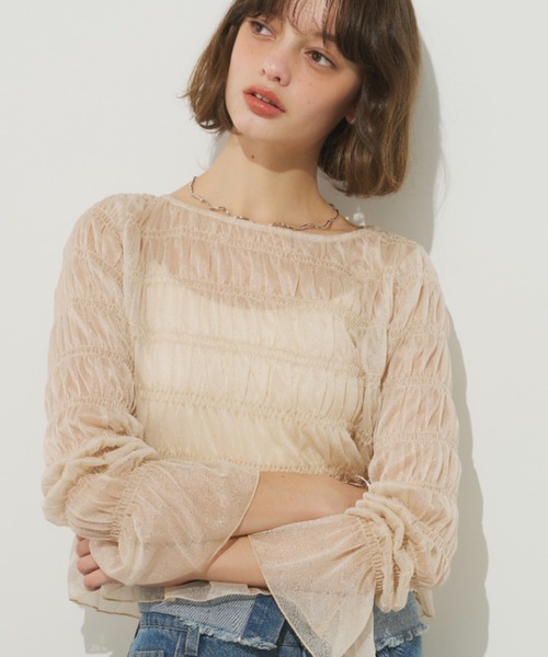 Unitage(ユニテージ)の「シアーシャーリングTOPS(Tシャツ/カットソー・レディース・アイボリー/ブルー・FREE)」の10枚目の写真