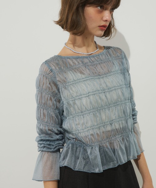 Unitage(ユニテージ)の「シアーシャーリングTOPS(Tシャツ/カットソー・レディース・アイボリー/ブルー・FREE)」の5枚目の写真