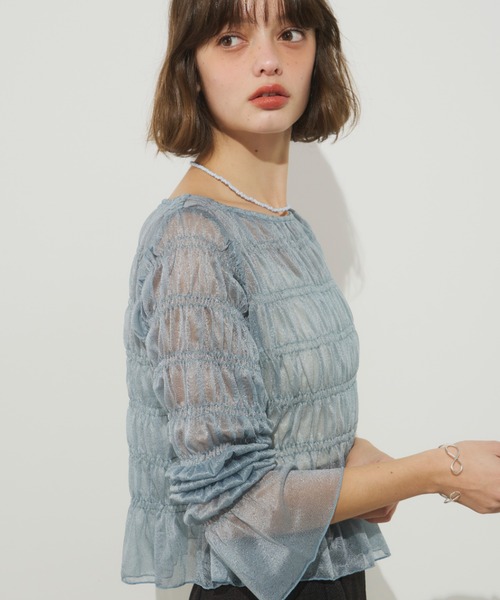 Unitage(ユニテージ)の「シアーシャーリングTOPS(Tシャツ/カットソー・レディース・アイボリー/ブルー・FREE)」の3枚目の写真