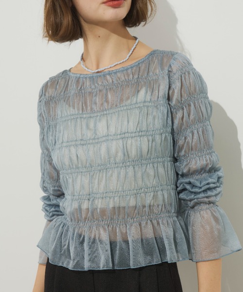 Unitage(ユニテージ)の「シアーシャーリングTOPS(Tシャツ/カットソー・レディース・アイボリー/ブルー・FREE)」の4枚目の写真