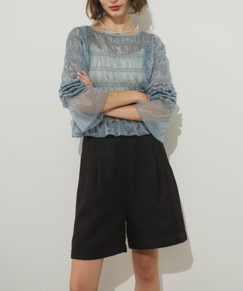 Unitage(ユニテージ)の「シアーシャーリングTOPS(Tシャツ/カットソー・レディース・アイボリー/ブルー・FREE)」の7枚目の写真