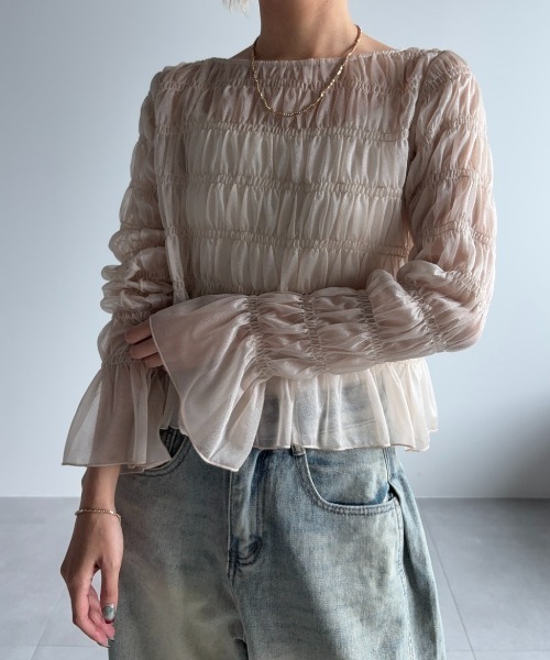 Unitage(ユニテージ)の「シアーシャーリングTOPS(Tシャツ/カットソー・レディース・アイボリー/ブルー・FREE)」の15枚目の写真