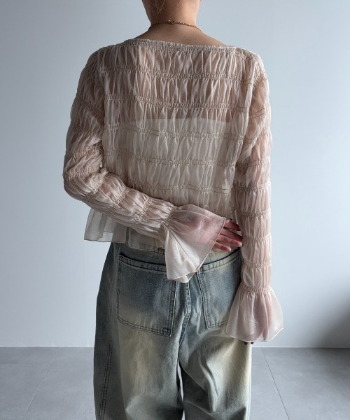 Unitage(ユニテージ)の「シアーシャーリングTOPS(Tシャツ/カットソー・レディース・アイボリー/ブルー・FREE)」の16枚目の写真