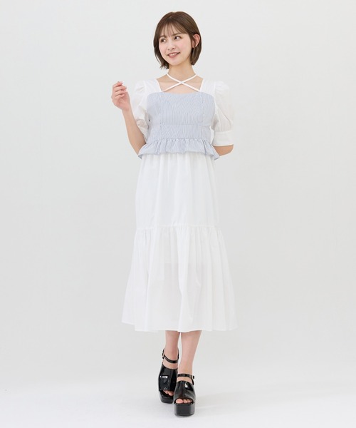 REDYAZEL(レディアゼル)の「ストライプビスチェドッキングワンピース(ワンピース・レディース・ネイビー/ブルー/オフホワイト・SMALL/MEDIUM)」の4枚目の写真