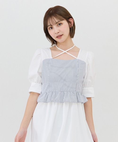 REDYAZEL(レディアゼル)の「ストライプビスチェドッキングワンピース(ワンピース・レディース・ネイビー/ブルー/オフホワイト・SMALL/MEDIUM)」の7枚目の写真
