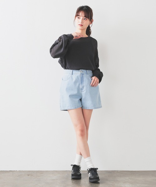 Honeys（ハニーズ）の「デニムショートパンツ（デニムパンツ・レディース・ブルー系その他2/ブルー系その他3/グレー/ブルー系その他・L/LL/M/S/SS）」の5枚目の写真