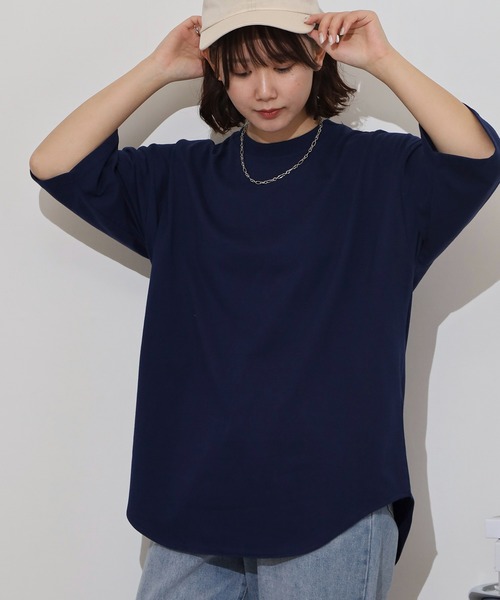 FUNALIVE(ファンアライブ)の「オーバーサイズヘビーウエイト無地裾ラウンドTシャツ(Tシャツ/カットソー・メンズ・ブラック/ネイビー/スミクロ/ホワイト・M/L/LL)」の4枚目の写真