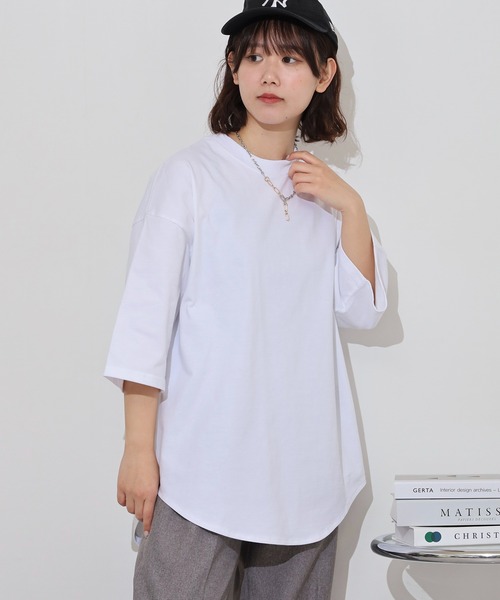 FUNALIVE(ファンアライブ)の「オーバーサイズヘビーウエイト無地裾ラウンドTシャツ(Tシャツ/カットソー・メンズ・ブラック/ネイビー/スミクロ/ホワイト・M/L/LL)」の1枚目の写真