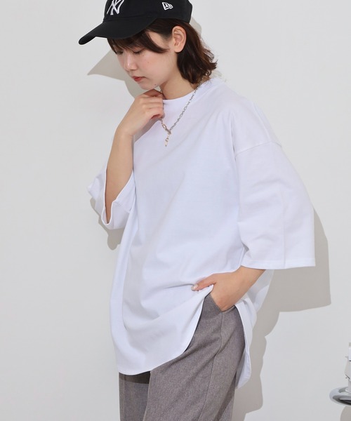 FUNALIVE(ファンアライブ)の「オーバーサイズヘビーウエイト無地裾ラウンドTシャツ(Tシャツ/カットソー・メンズ・ブラック/ネイビー/スミクロ/ホワイト・M/L/LL)」の22枚目の写真