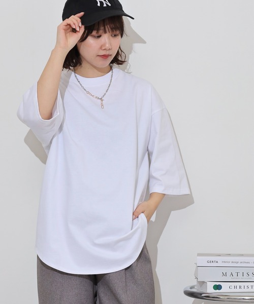 FUNALIVE(ファンアライブ)の「オーバーサイズヘビーウエイト無地裾ラウンドTシャツ(Tシャツ/カットソー・メンズ・ブラック/ネイビー/スミクロ/ホワイト・M/L/LL)」の21枚目の写真